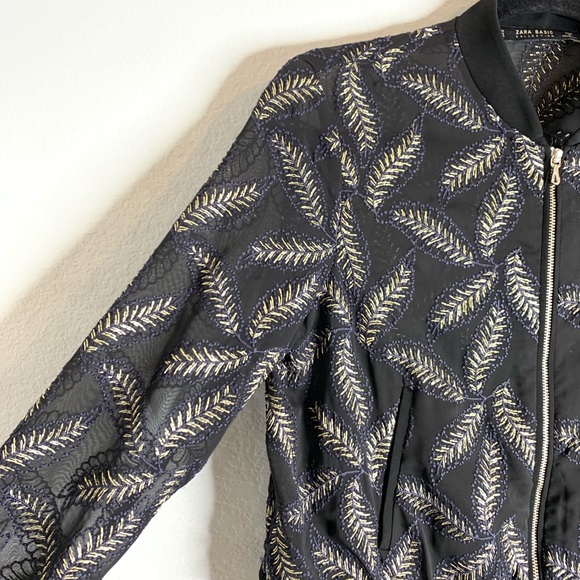 NWOT Zara Black Bomber Jacket size Medium - Picture 3 of 7